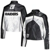 The Wild Collective Black Las Vegas Raiders Faux Leather Full-zip Racing Jacket In Black