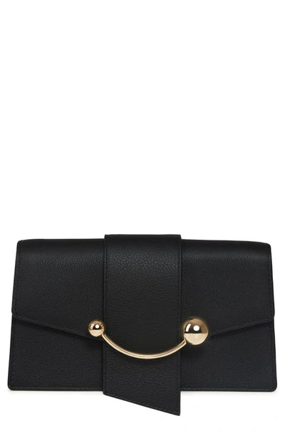 Strathberry Crescent Flap Leather Chain Shoulder Bag In Black