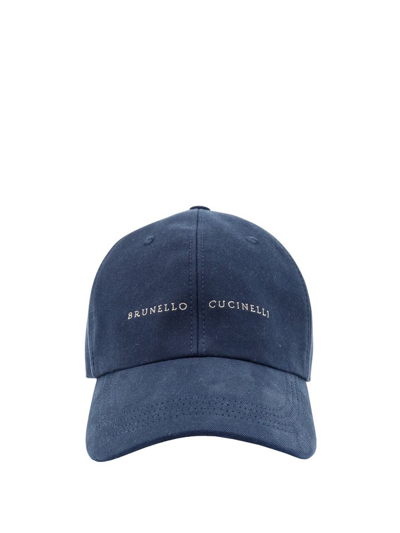Brunello Cucinelli Logo Embroidered Curved In Blue