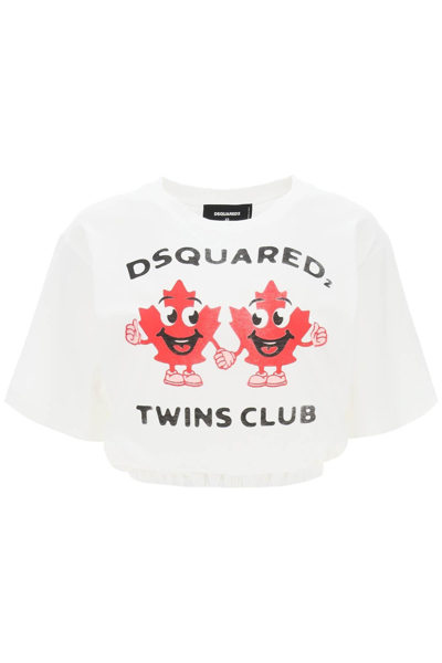DSQUARED2 DSQUARED2 CROPPED T SHIRT WITH TWINS CLUB PRINT