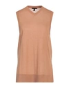 Armani Exchange Woman Sweater Camel Size L Acrylic, Lyocell, Linen In Beige