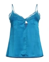 Pinko Woman Top Azure Size 8 Silk, Elastane, Polyester In Blue