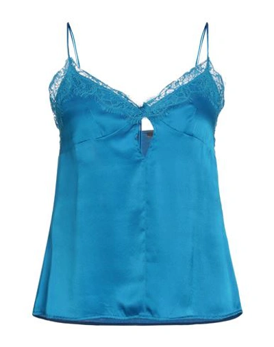 Pinko Woman Top Azure Size 10 Silk, Elastane, Polyester In Blue