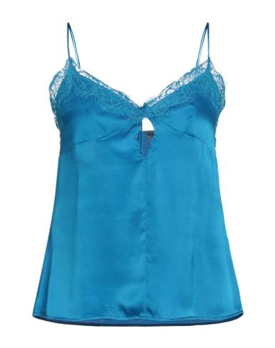 Pinko Woman Top Azure Size 8 Silk, Elastane, Polyester In Blue