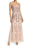 Marina Beaded V-neck Gown In Blush