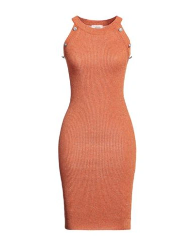 Vicolo Woman Mini Dress Rust Size Onesize Viscose, Polyamide, Metallic Polyester In Red