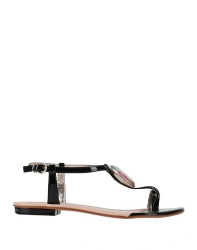 La Bottega Dell'artigiano Woman Thong Sandal Black Size 6 Leather