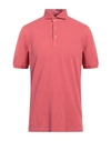 Barba Napoli Man Polo Shirt Coral Size 40 Cotton In Red
