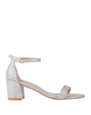 Stuart Weitzman Woman Sandals Silver Size 10.5 Textile Fibers In Silver