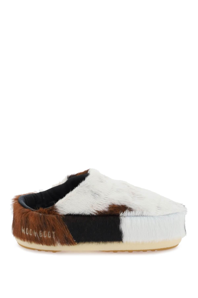 Moon Boot No Lace Pony Mules In White,brown