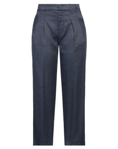 Dondup Woman Pants Navy Blue Size 8 Linen, Lyocell, Elastane