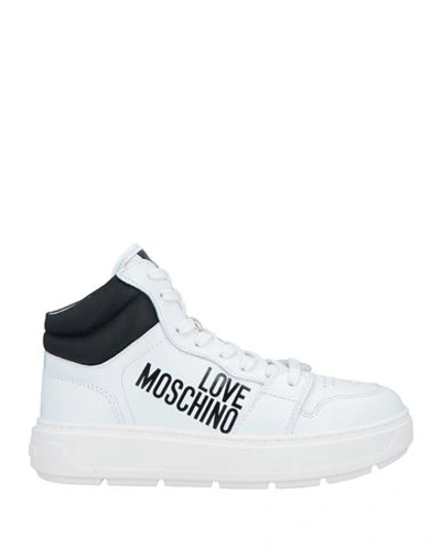 Love Moschino Woman Sneakers White Size 8 Leather, Textile Fibers