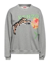 KENZO KENZO WOMAN SWEATSHIRT GREY SIZE L COTTON, ELASTANE