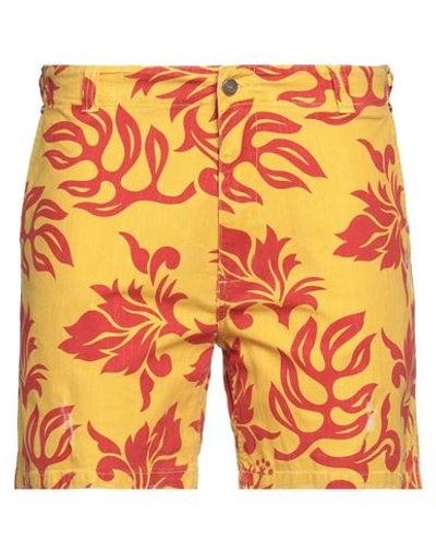 ERL ERL MAN DENIM SHORTS YELLOW SIZE M COTTON, ELASTANE