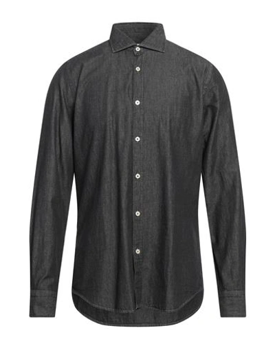 Portofino Man Denim Shirt Black Size 16 Cotton