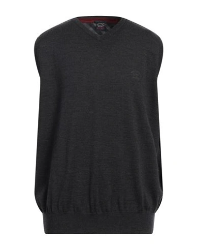 Paul & Shark Man Sweater Lead Size L Virgin Wool In Grey