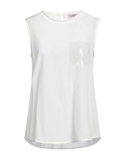 Peserico Woman Top White Size 8 Silk, Elastane, Cotton