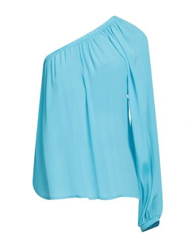 Même Road Woman Top Azure Size 6 Viscose, Silk In Blue