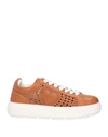 Love Moschino Woman Sneakers Tan Size 11 Calfskin In Brown