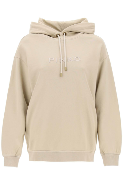 Pinko Skype Hoodie With Logo Embroidery In Beige