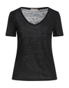 Purotatto Woman T-shirt Black Size 2 Linen