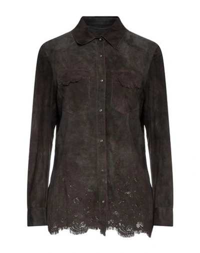 Salvatore Santoro Woman Shirt Dark Brown Size 8 Ovine Leather