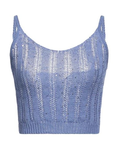Peserico Woman Top Sky Blue Size 6 Cotton, Polyester