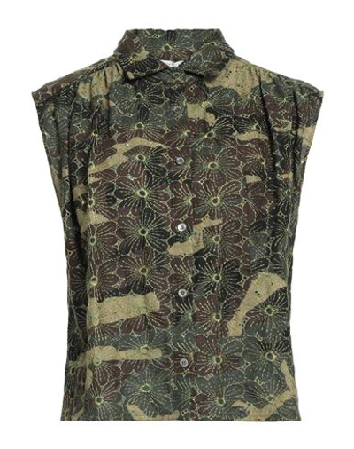 Shirtaporter Woman Shirt Military Green Size 8 Cotton, Linen
