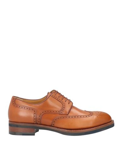 A.testoni A. Testoni Man Lace-up Shoes Tan Size 7 Leather In Brown