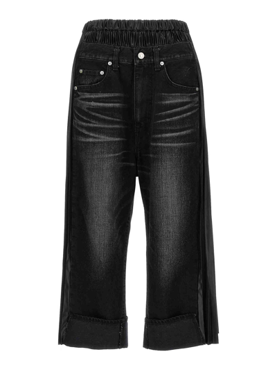 Junya Watanabe X Levis Pleated-edge Cropped Wide-leg Jeans In Black