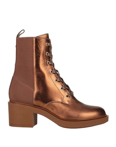Gianvito Rossi Woman Ankle Boots Copper Size 8 Leather, Textile Fibers In Orange