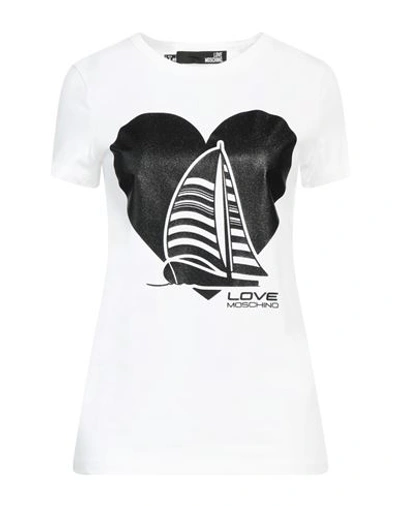 Love Moschino Woman T-shirt White Size 4 Cotton, Elastane