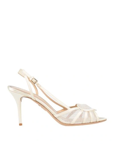 Charlotte Olympia Woman Sandals Ivory Size 10.5 Textile Fibers, Leather In White