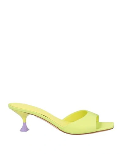 3JUIN 3JUIN WOMAN SANDALS LIME GREEN SIZE 7.5 TEXTILE FIBERS, LEATHER