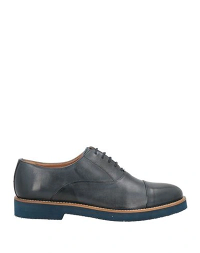 Baldinini Man Lace-up Shoes Navy Blue Size 12 Calfskin