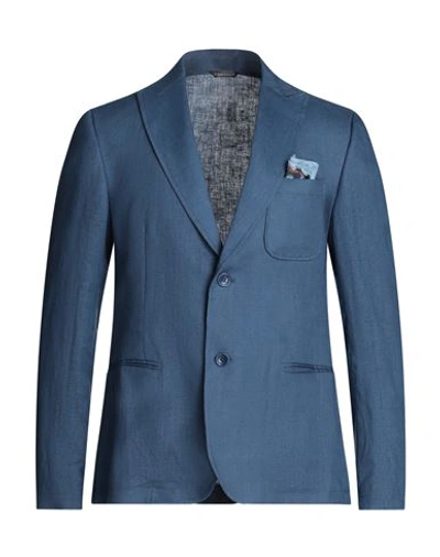 Daniele Alessandrini Man Blazer Slate Blue Size 36 Linen