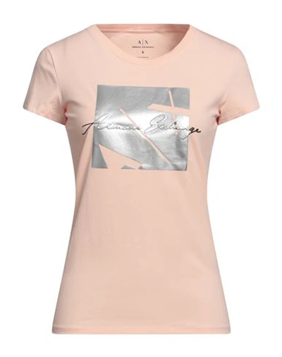 Armani Exchange Woman T-shirt Light Pink Size L Cotton, Elastane