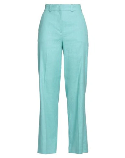 Seventy Sergio Tegon Woman Pants Turquoise Size 8 Linen, Cotton, Elastane In Blue