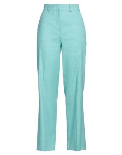 Seventy Sergio Tegon Seventy Venezia Woman Pants Turquoise Size 4 Linen, Cotton, Elastane In Blue