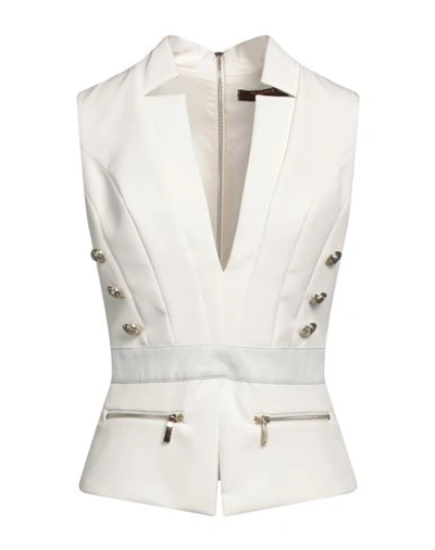 Gil Santucci Woman Top White Size 10 Polyester, Elastane, Lambskin