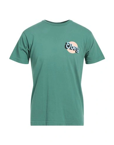 Obey Man T-shirt Emerald Green Size Xl Organic Cotton