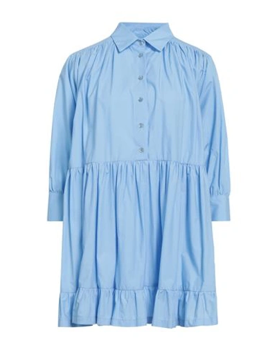 Solotre Woman Mini Dress Light Blue Size 6 Cotton