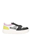 LOVE MOSCHINO LOVE MOSCHINO WOMAN SNEAKERS BLACK SIZE 8 LEATHER, TEXTILE FIBERS