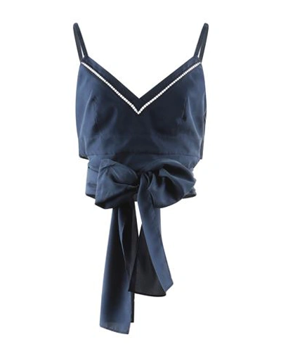 Alberta Ferretti Woman Top Navy Blue Size 6 Silk