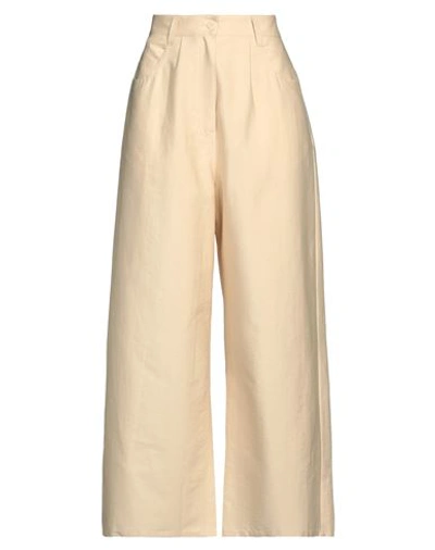 Malloni Woman Pants Beige Size 10 Cotton, Polyamide