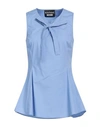 Boutique Moschino Woman Top Azure Size 14 Cotton, Elastane In Blue
