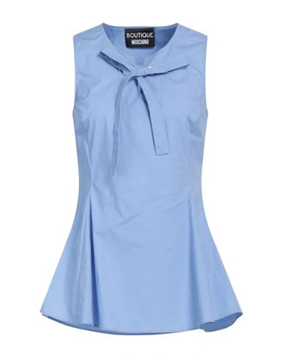 Boutique Moschino Woman Top Azure Size 14 Cotton, Elastane In Blue