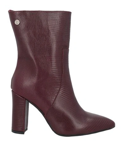 Gisel Moire Gisél Moiré Woman Ankle Boots Burgundy Size 8 Soft Leather In Red