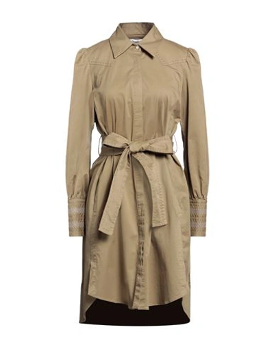 Dondup Woman Mini Dress Khaki Size 6 Cotton, Elastane In Beige