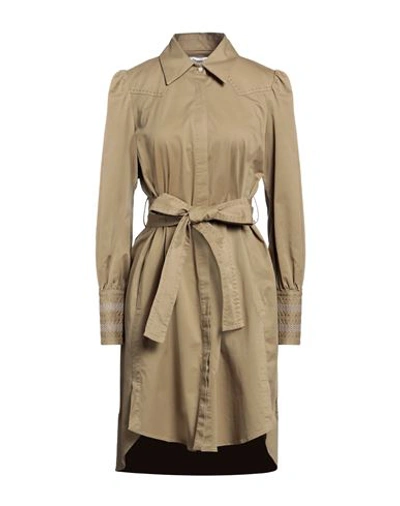 Dondup Woman Mini Dress Khaki Size 8 Cotton, Elastane In Beige